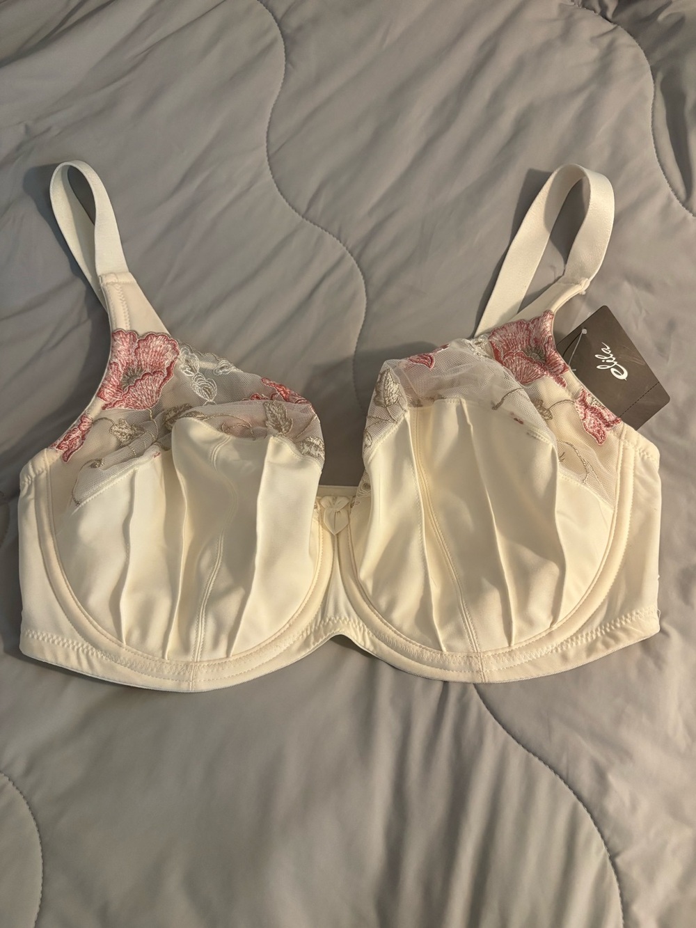 NWT Elila Glamour Satin & Embroidered Underwire Bra 34H Style 2021 Antique White